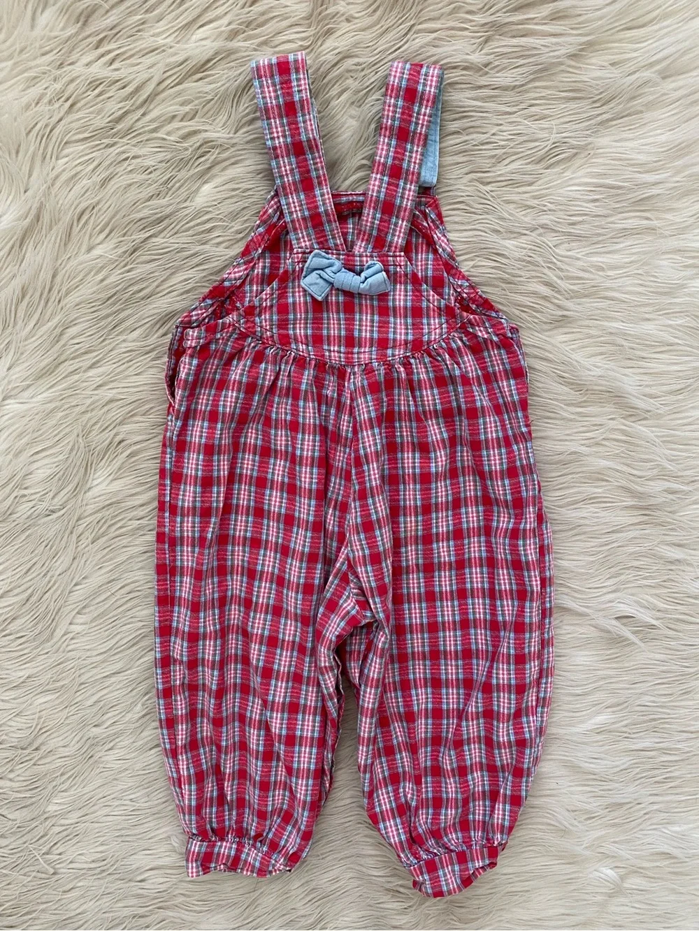 Vintage Oshkosh B’gosh 90s Red Blue Plaid One Piece Overalls Jumpsuit 24 Months